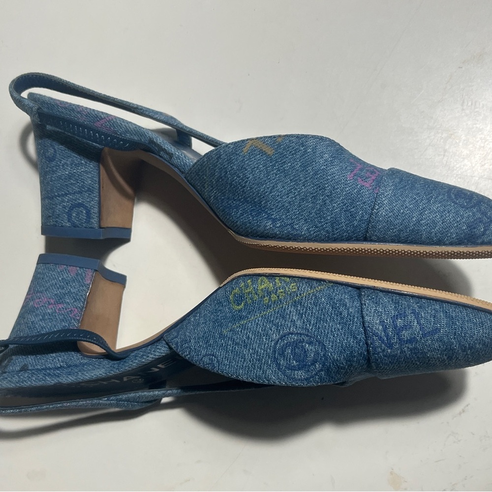 CHANEL Denim Blue Heels slingbacks - Picture 4 of 10
